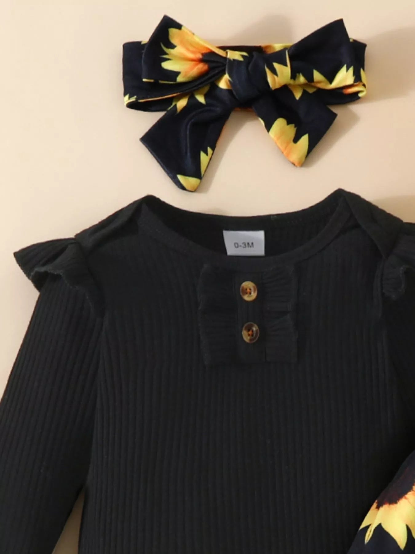 Children's Ruffled Ribbed Top and Sunflower Pants Set