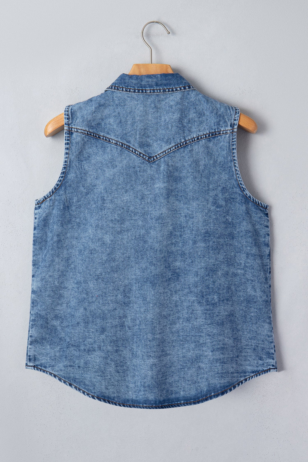Dusk Blue Buttoned Front Collared Sleeveless Denim Vest