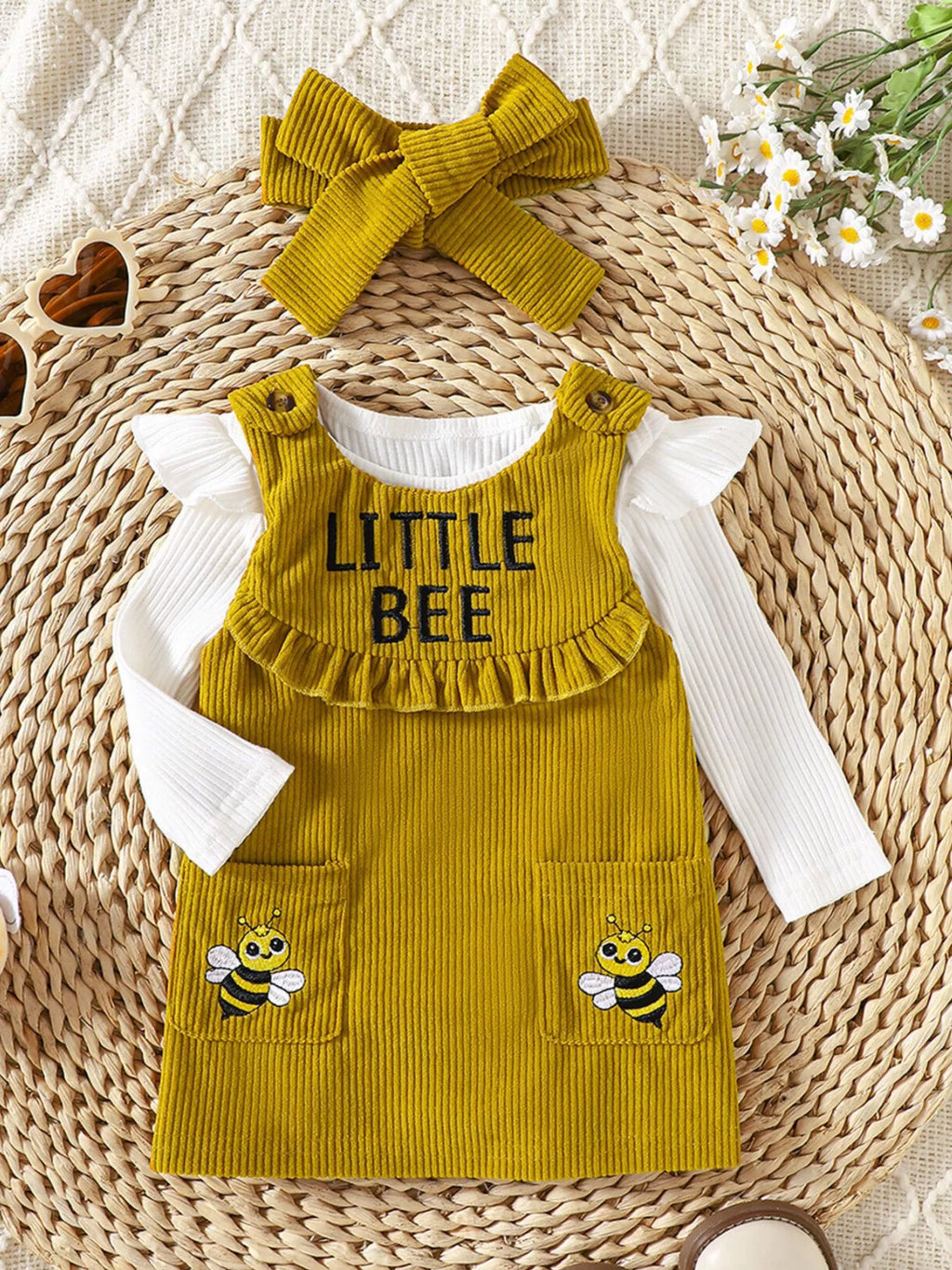 Children's Ribbed Bodysuit & Dress & Headband Set
