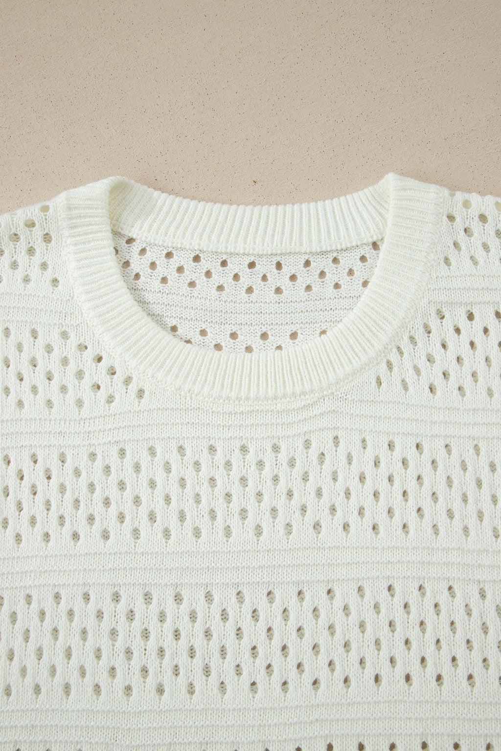 White Plus Size Eyelet Hollow Out Knit Ribbed Trim Short Sleeve Dolman Sweater