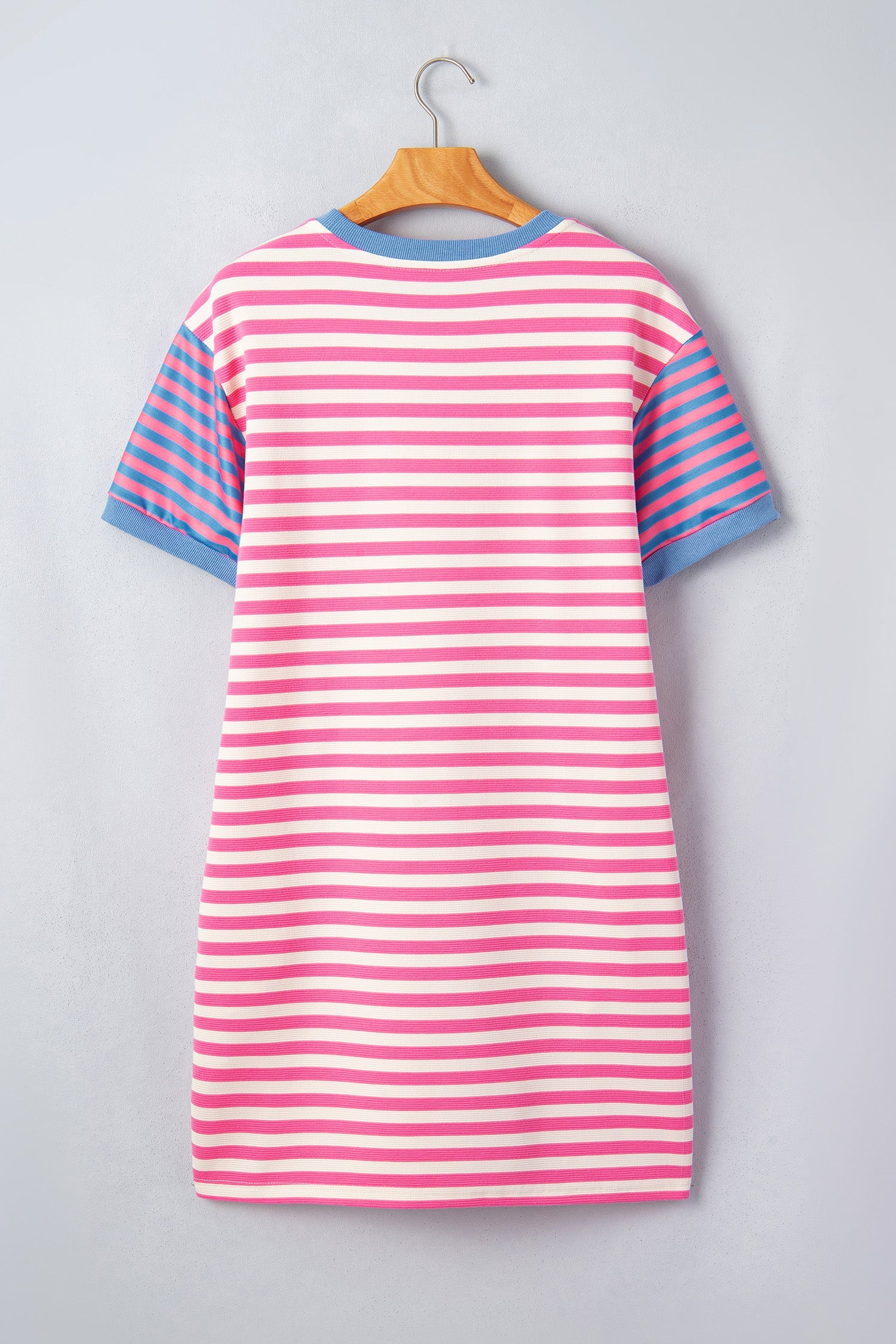 Pink Stripe Contrast Patchwork Short Sleeve T Shirt Shift Dress