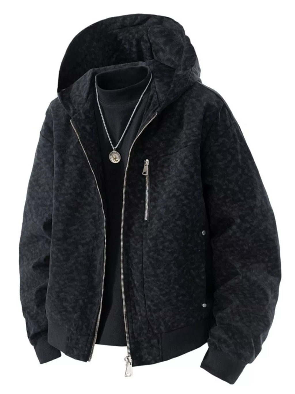 Men's Plus Size Zip Up Hooded Bomber Jacket