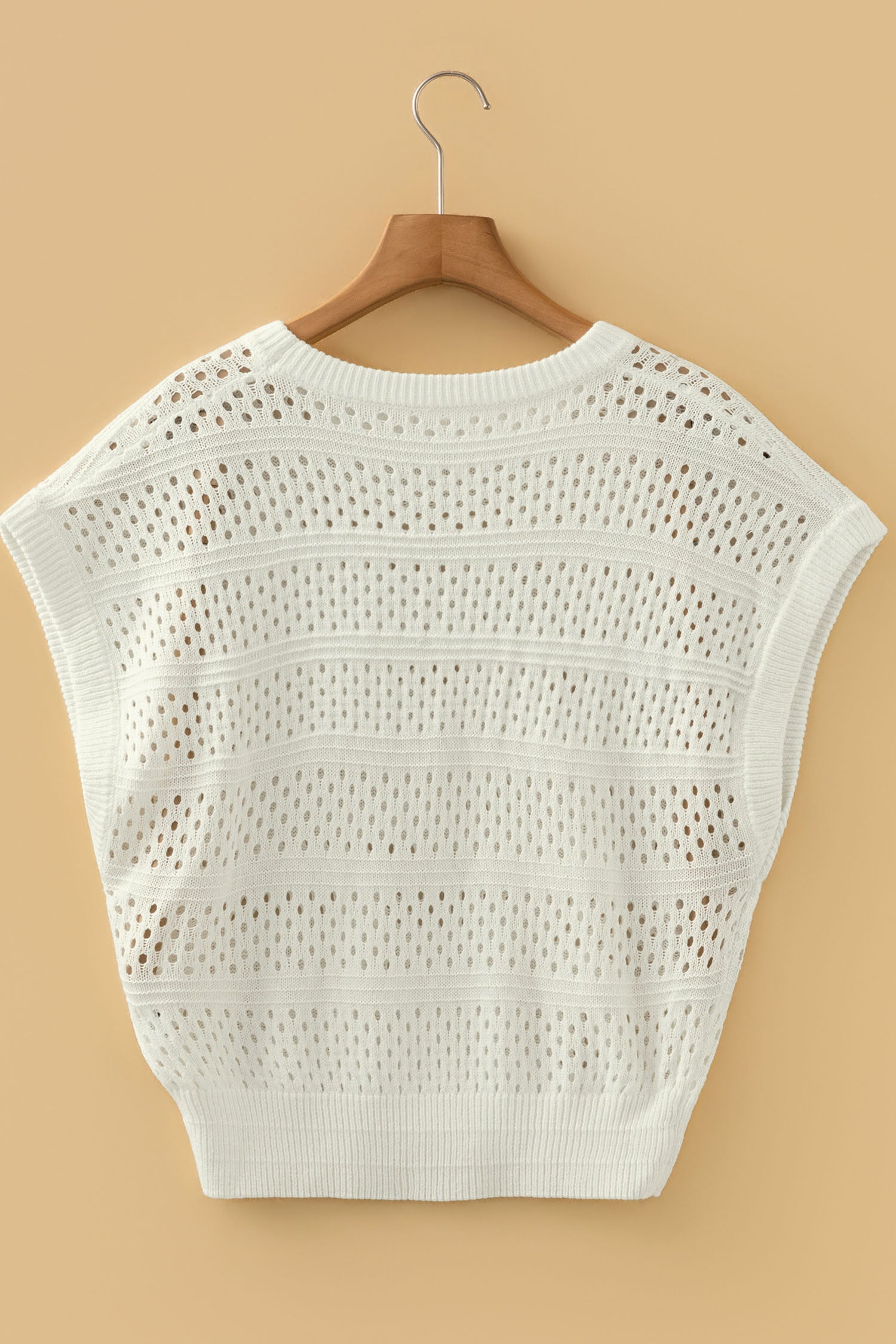 White Plus Size Eyelet Hollow Out Knit Ribbed Trim Short Sleeve Dolman Sweater