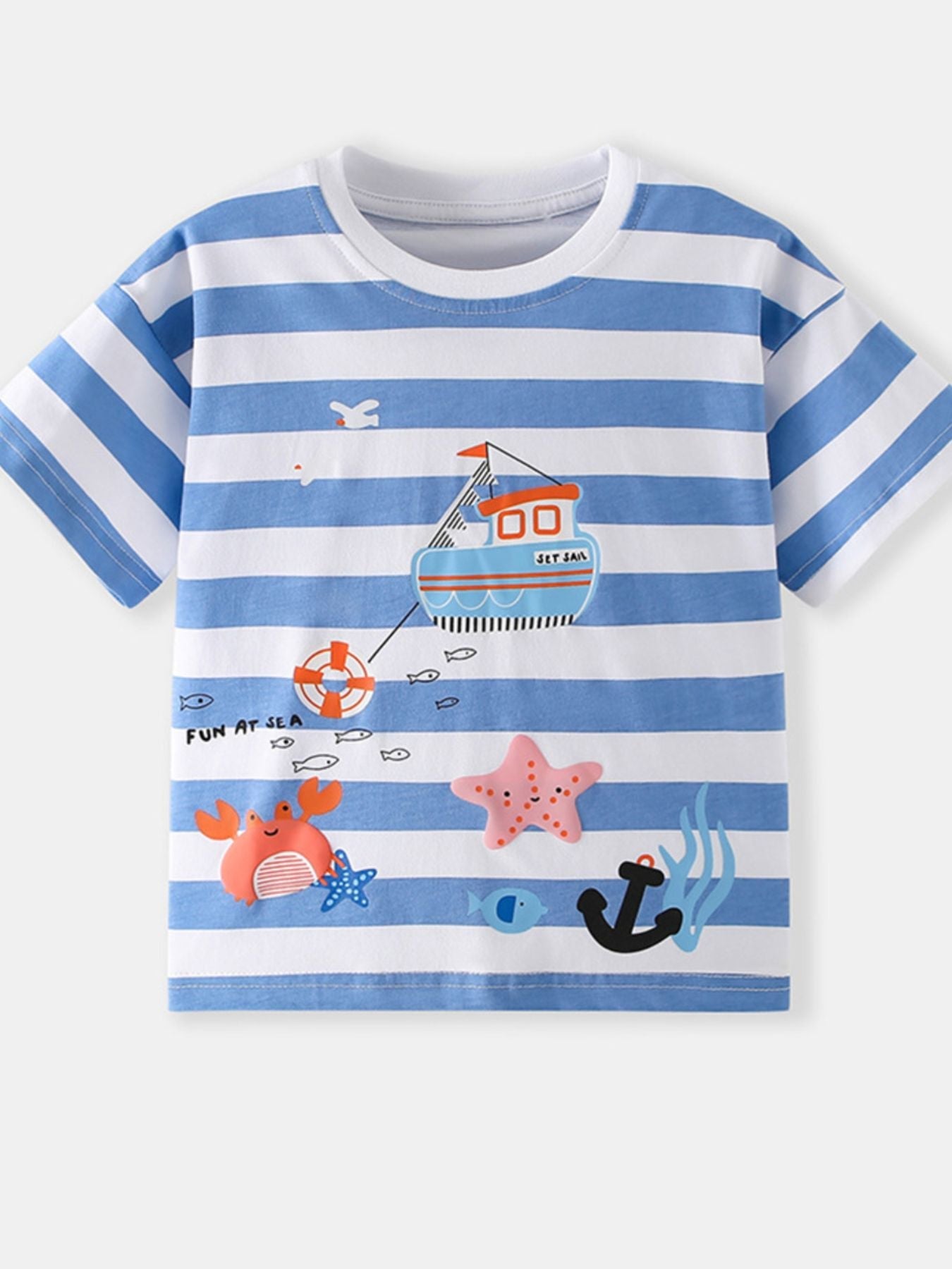 Children's Striped Printed Round Neck T-Shirt