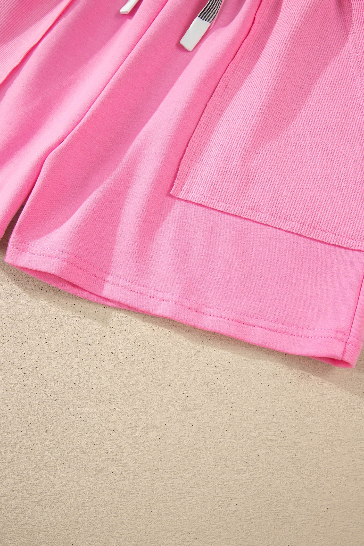 Sachet Pink V Neck Short Sleeve Top Drawstring Shorts 2pcs Set