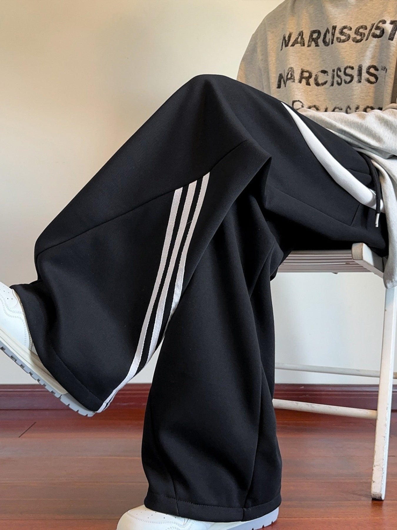 Men's Plus Size Wide Leg Casual Sweatpants with Stripe Detail