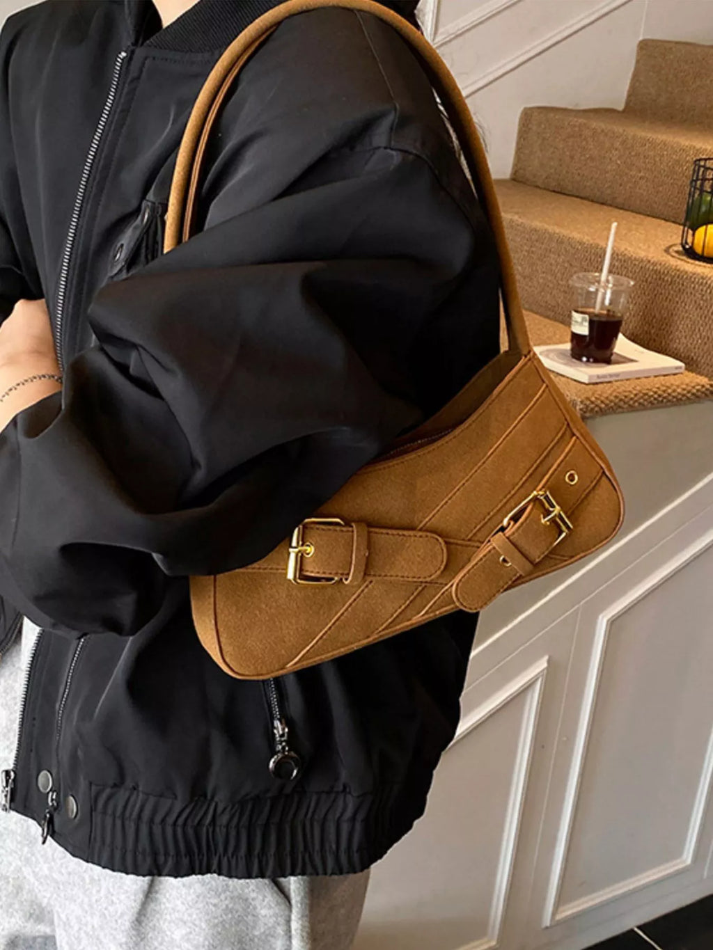 Buckle Decor Shoulder Bag