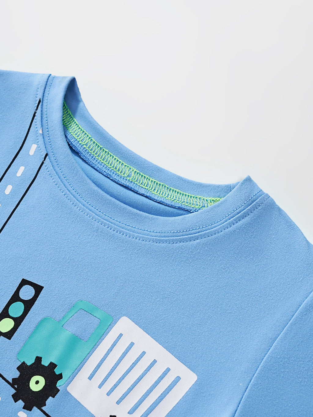 Children's Cartoon Construction Vehicle Print Short Sleeve T-Shirt