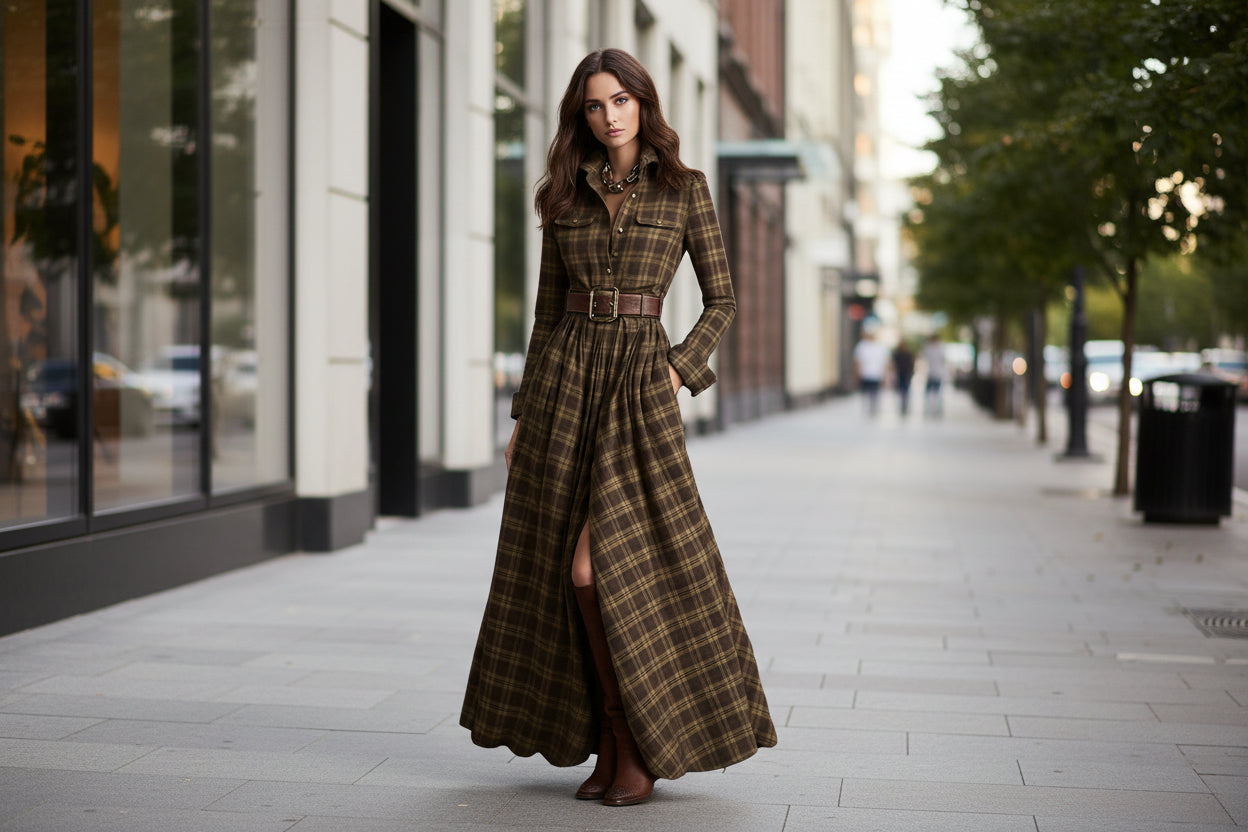 Women's Printed Lapel Slim-Fit Dress – Elegant Commuter Style