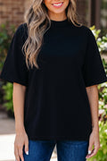 Black Solid Color High Neck Oversize Tee