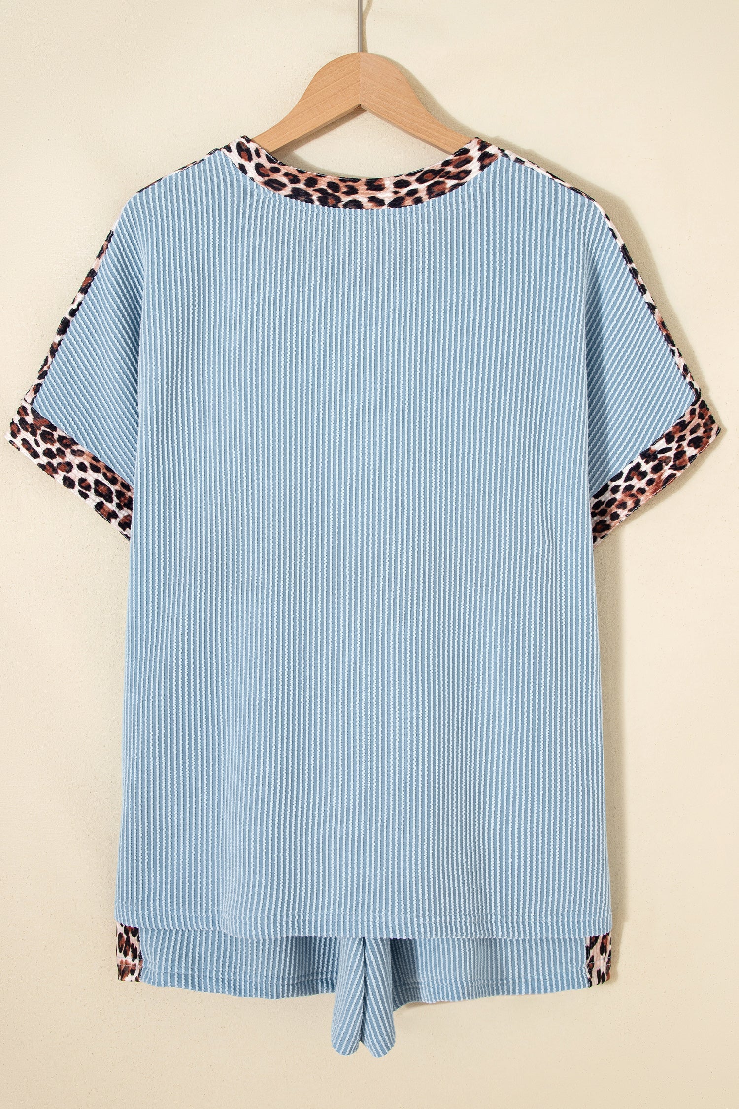 Sky Blue Leopard Trim Twist Ribbed Short Set
