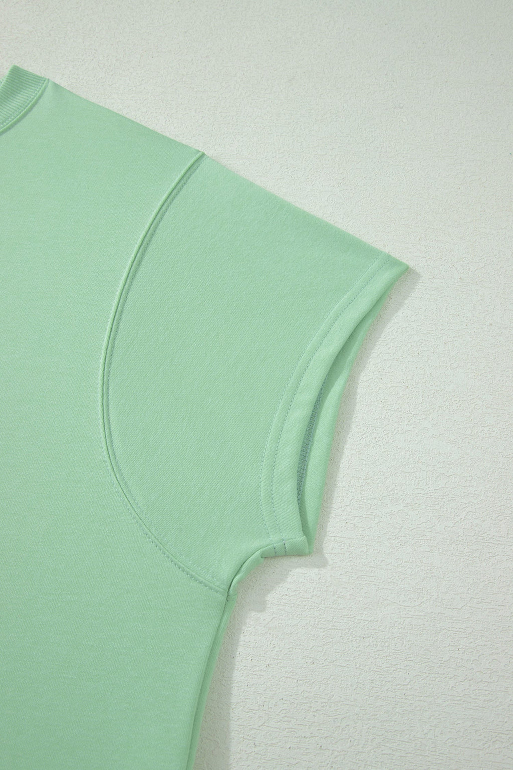 Clearly Aqua Solid Color Ribbed Trim Short Sleeve Top Drawstring Loose Pants 2pcs Outfit