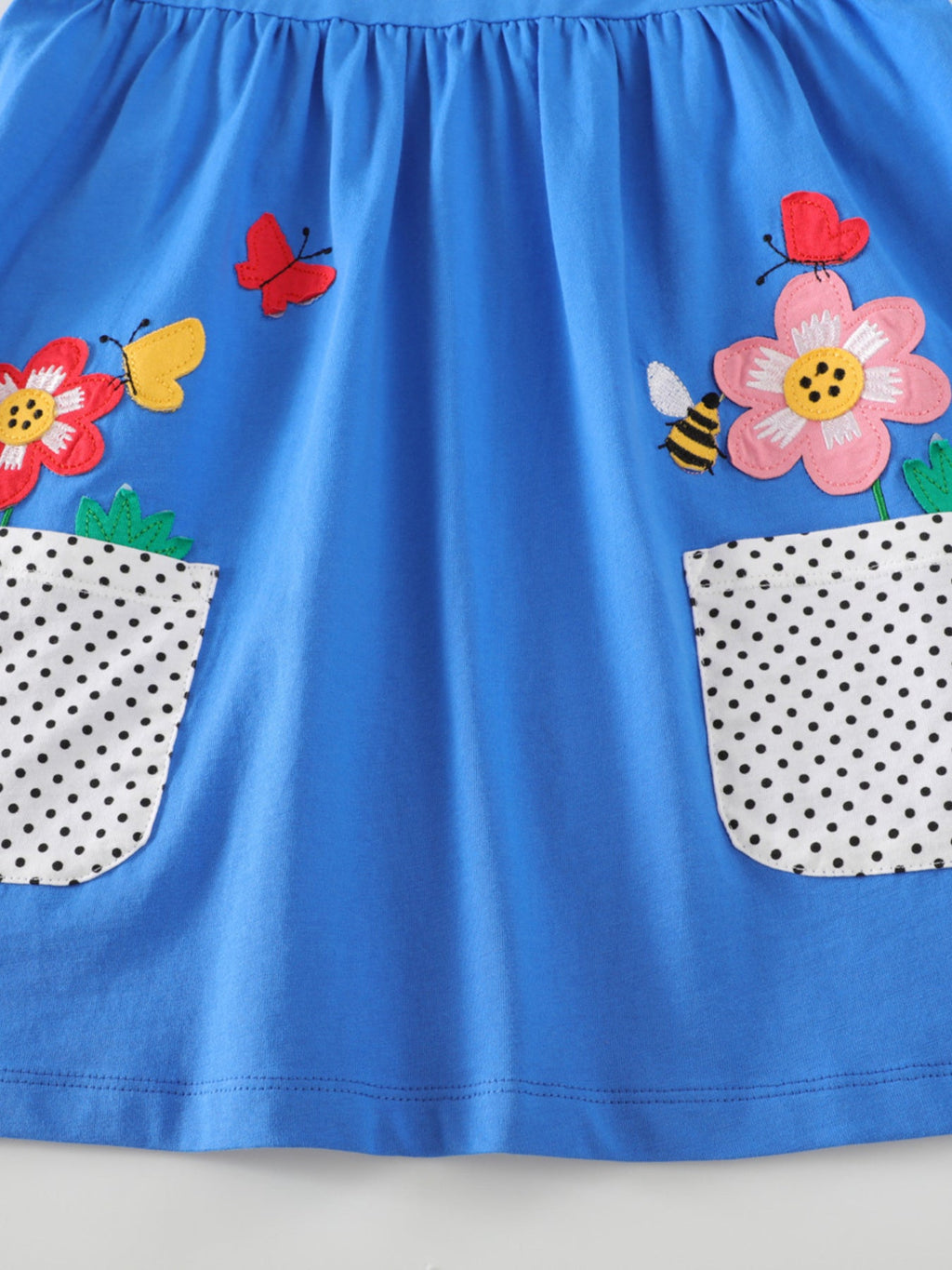 Children's Bird Applique Pocket Ruffle Sleeve Dress