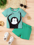Children's Monkey Striped Top and Shorts Set