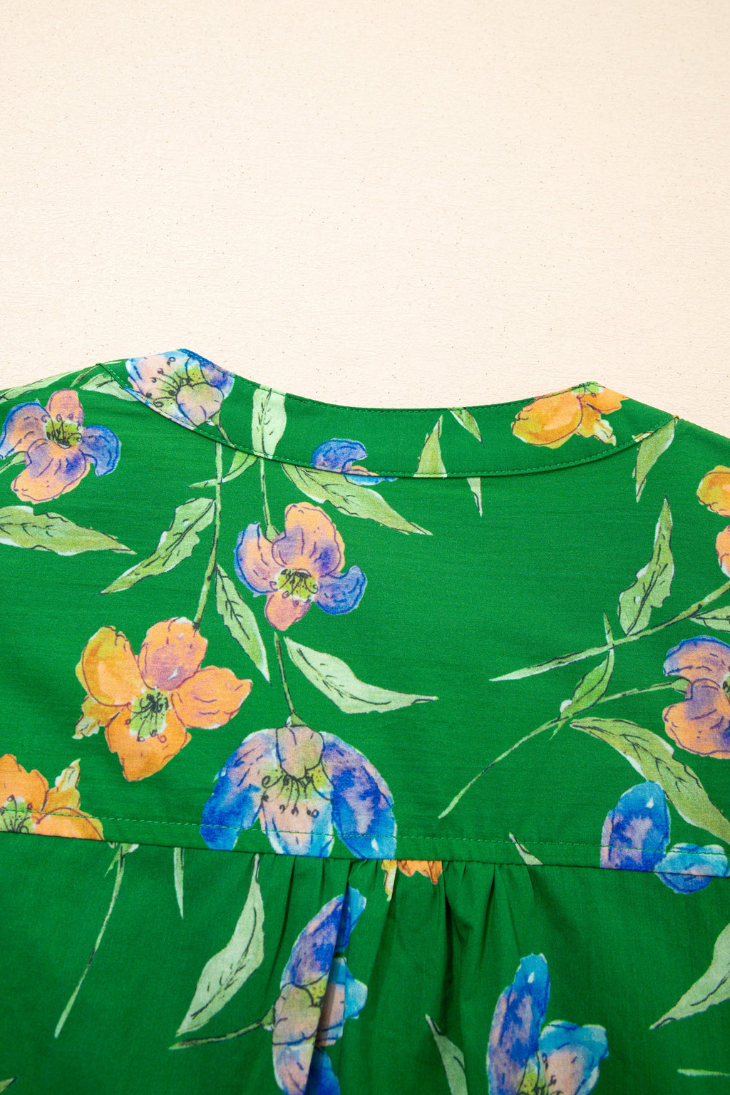 Green Plus Size Ruffled Short Sleeve Floral Top
