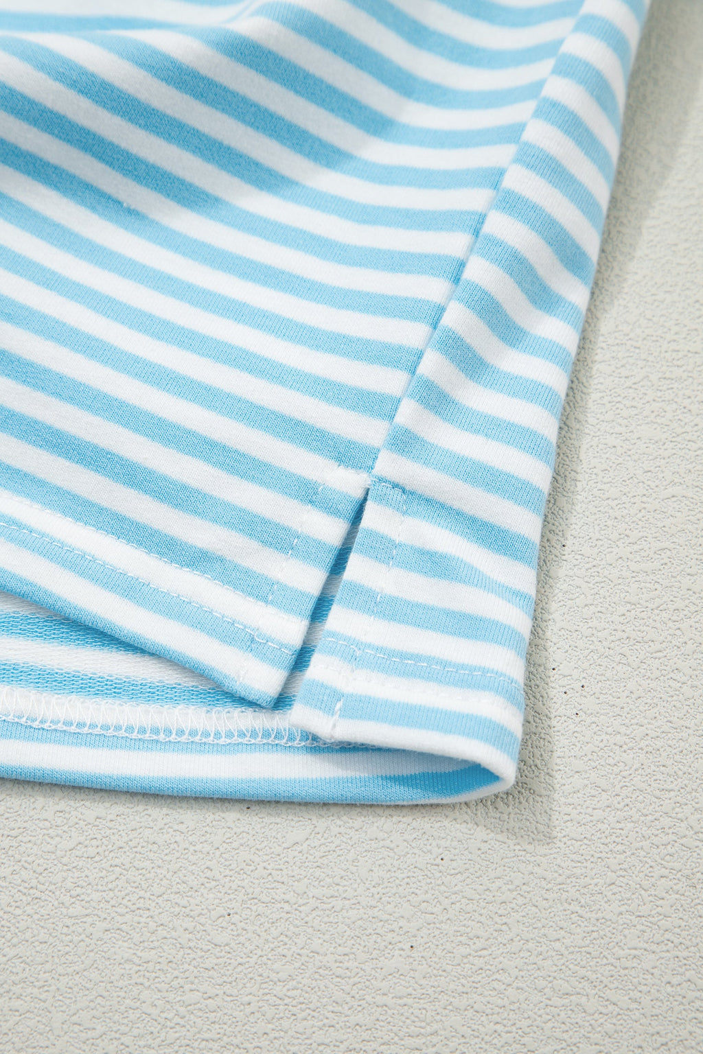 Sky Blue Stripe Oversize Mock Neck Sweatshirt and Shorts Set