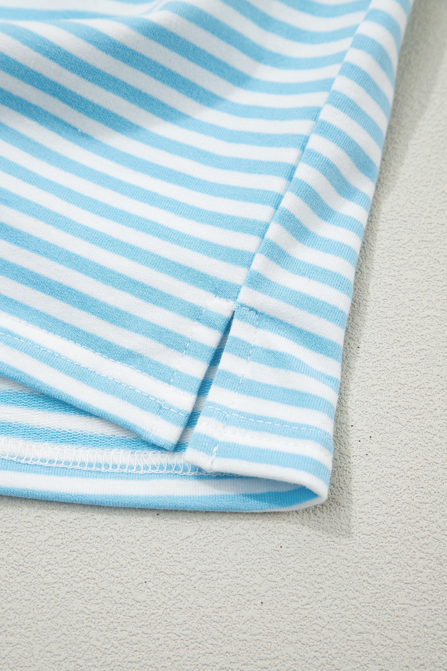 Sky Blue Stripe Oversize Mock Neck Sweatshirt and Shorts Set