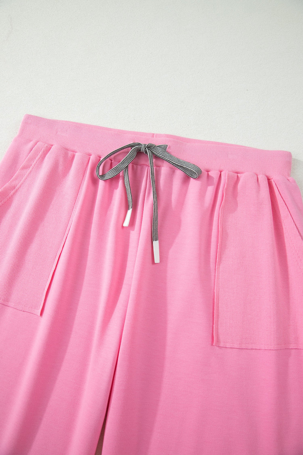 Bonbon Solid V-Neck Tee and Drawstring Plus Size Pants Set