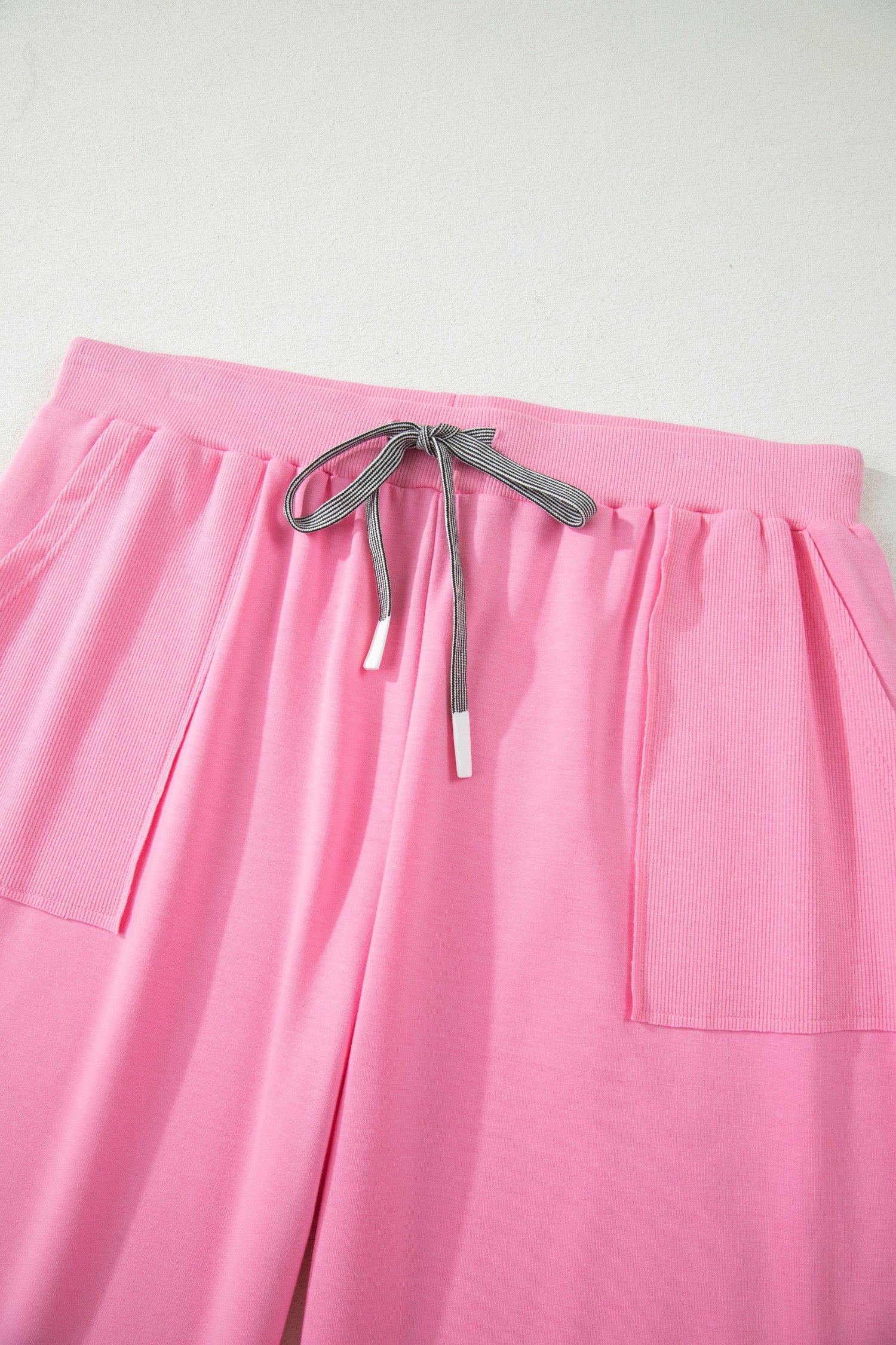 Bonbon Solid V-Neck Tee and Drawstring Plus Size Pants Set