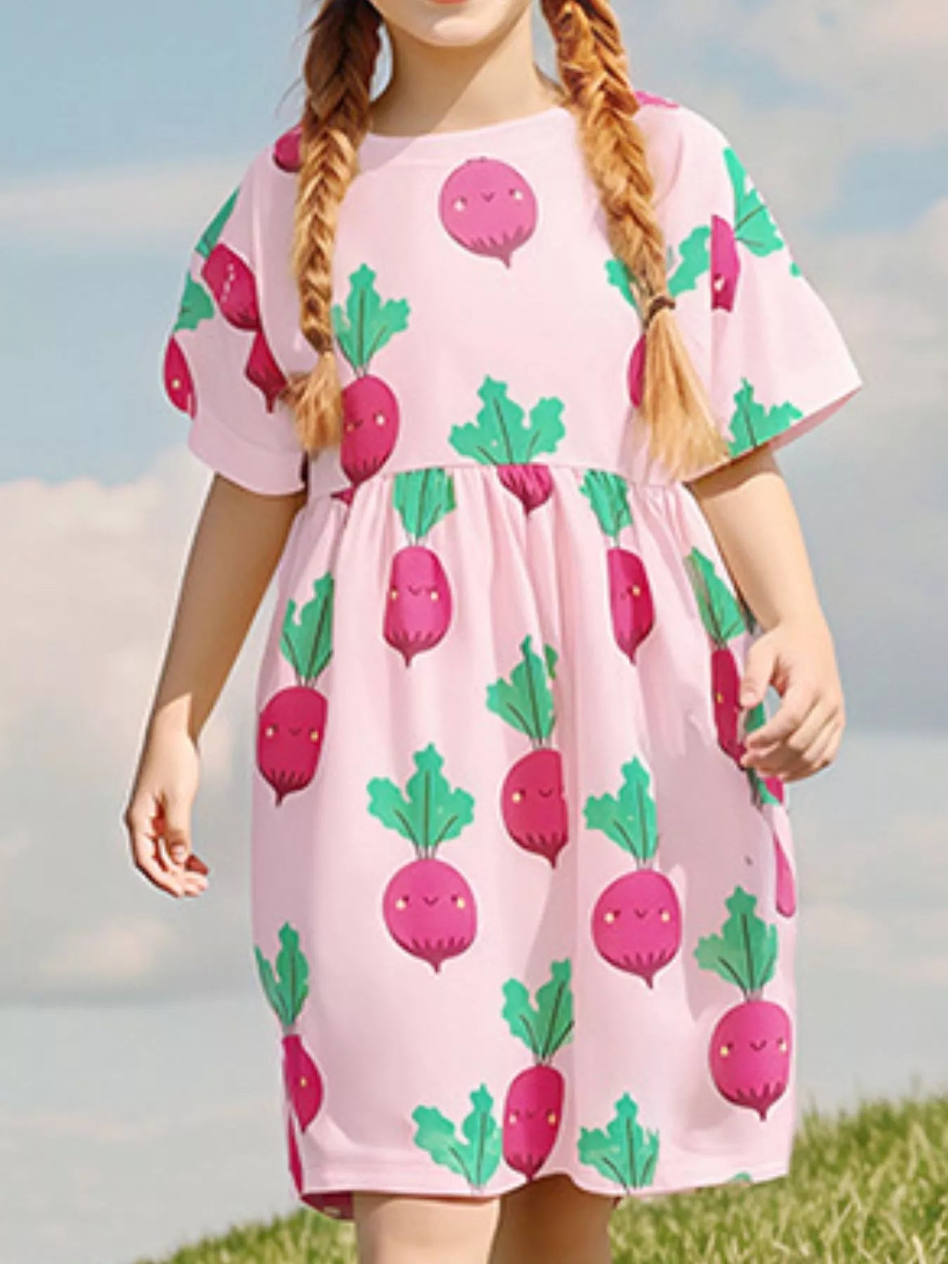 Children's Radish Print Casual Dress