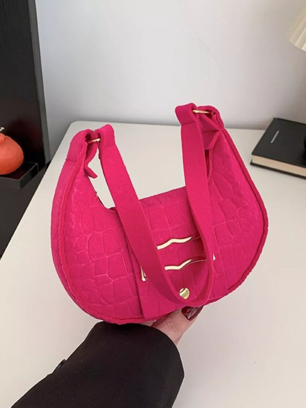 Crocodile Embossed Flap Shoulder Bag