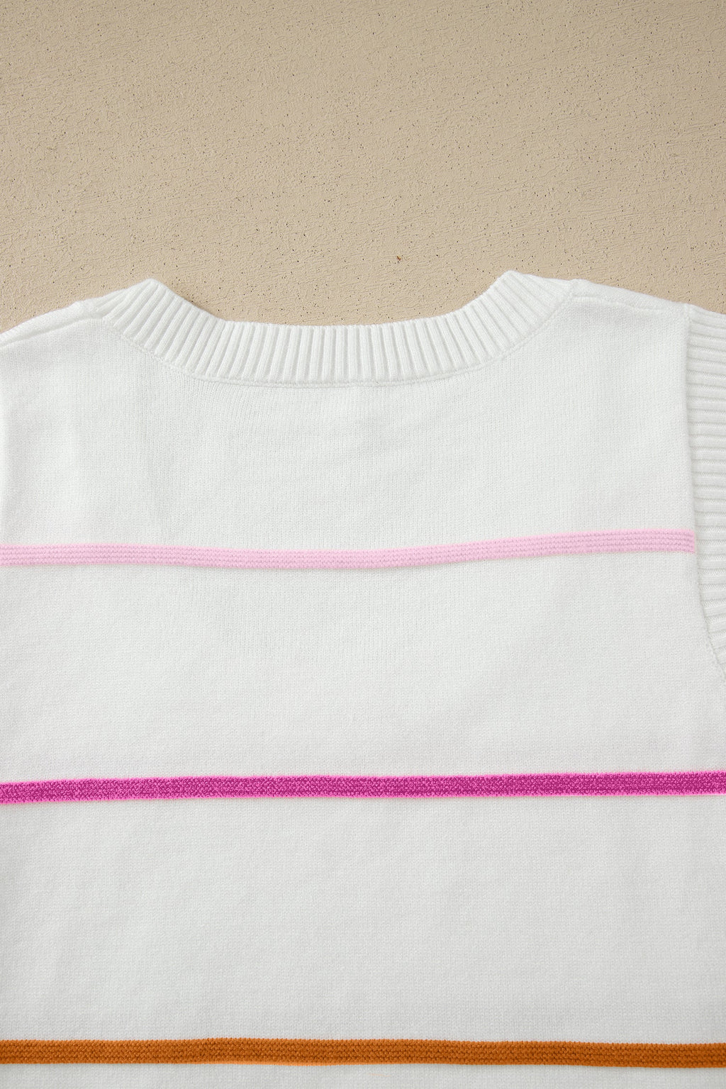 White Stripe Round Neck Knitted Sweater Tank