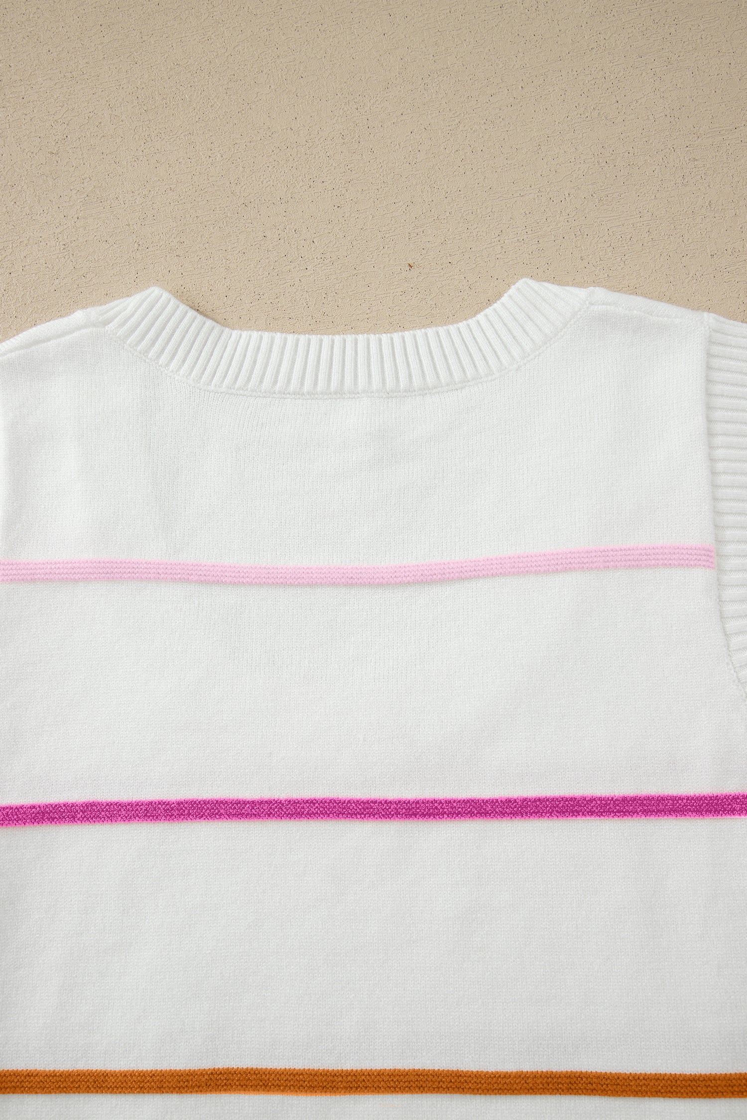 White Stripe Round Neck Knitted Sweater Tank