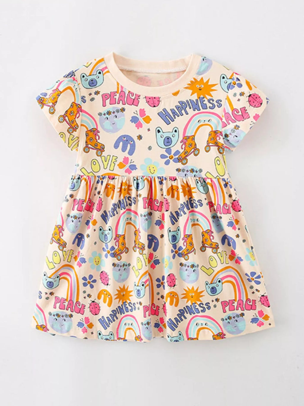 Children's Cartoon Print Short Sleeve Casual Dress