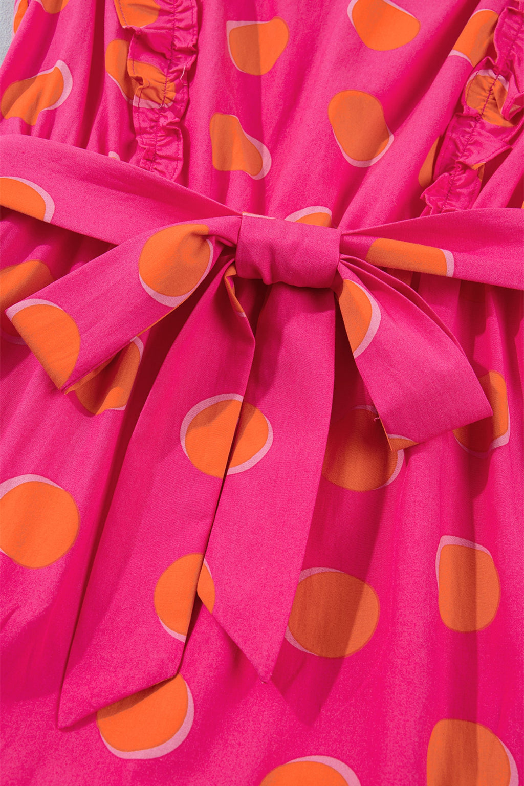 Rose Double Polka Dot V Neck Ruffled Short Sleeve Dress