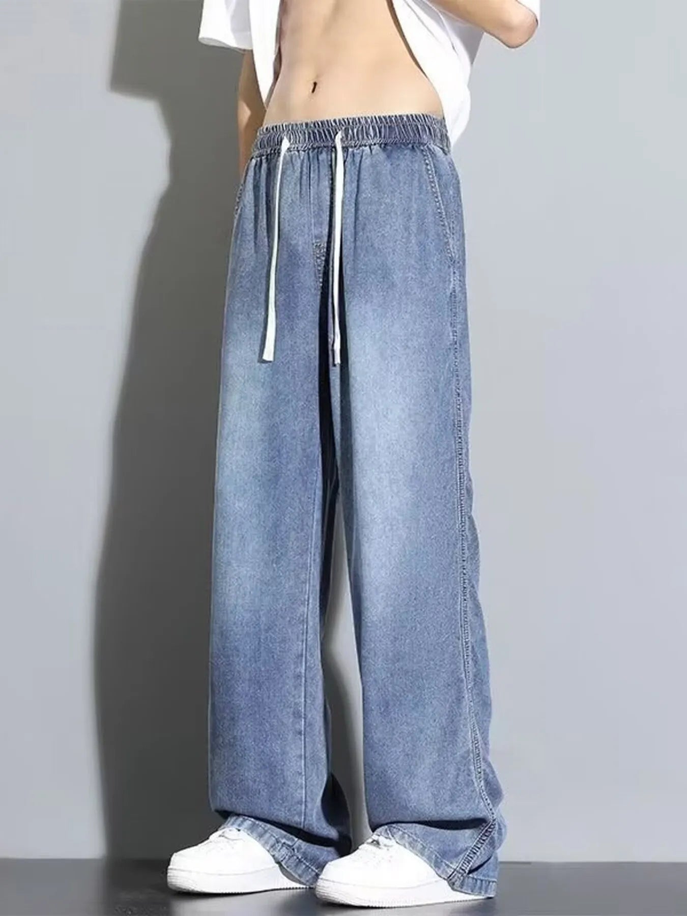 Men's Full Size Vintage Wash Wide Leg Jeans Plus Size