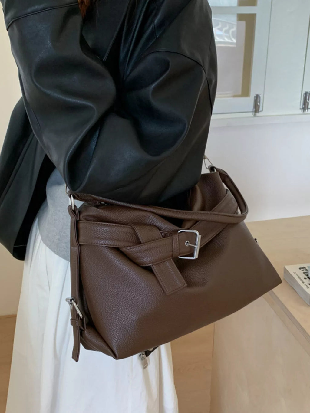Decor Buckle Leather Shoulder Bag