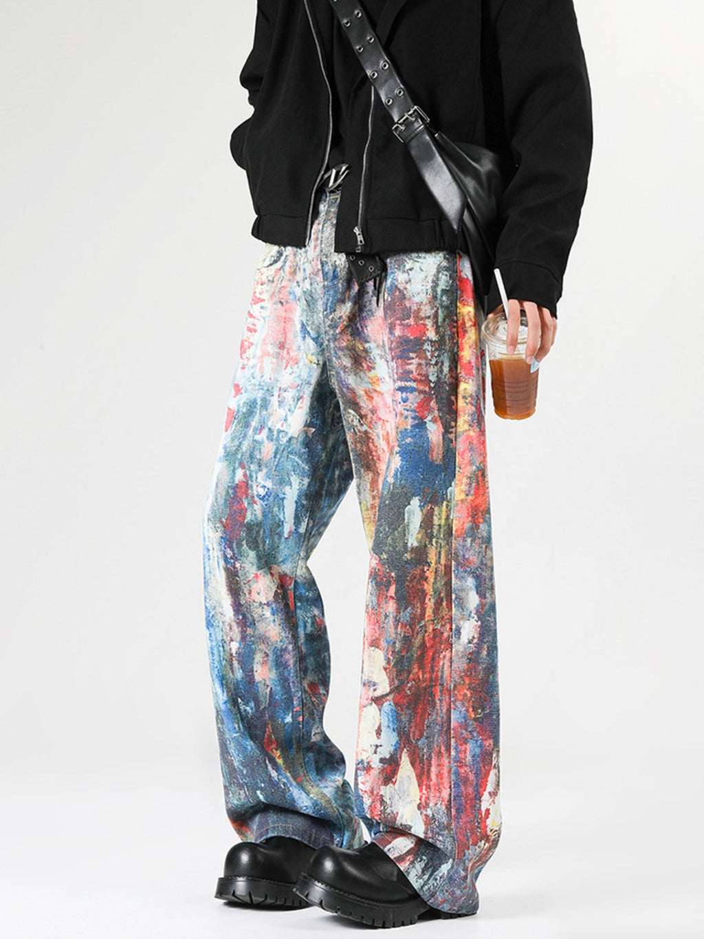 Men's Full Size Abstract Art Print Wide Leg Jeans Plus Size