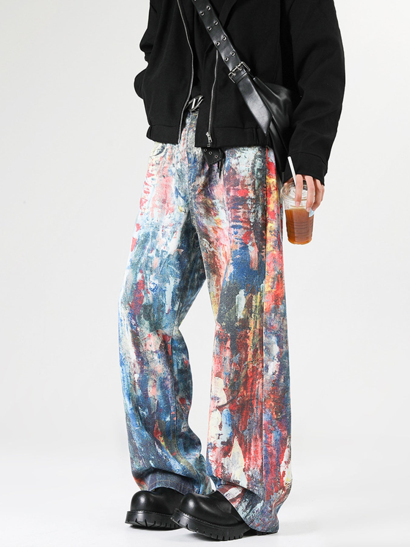 Men's Full Size Abstract Art Print Wide Leg Jeans Plus Size