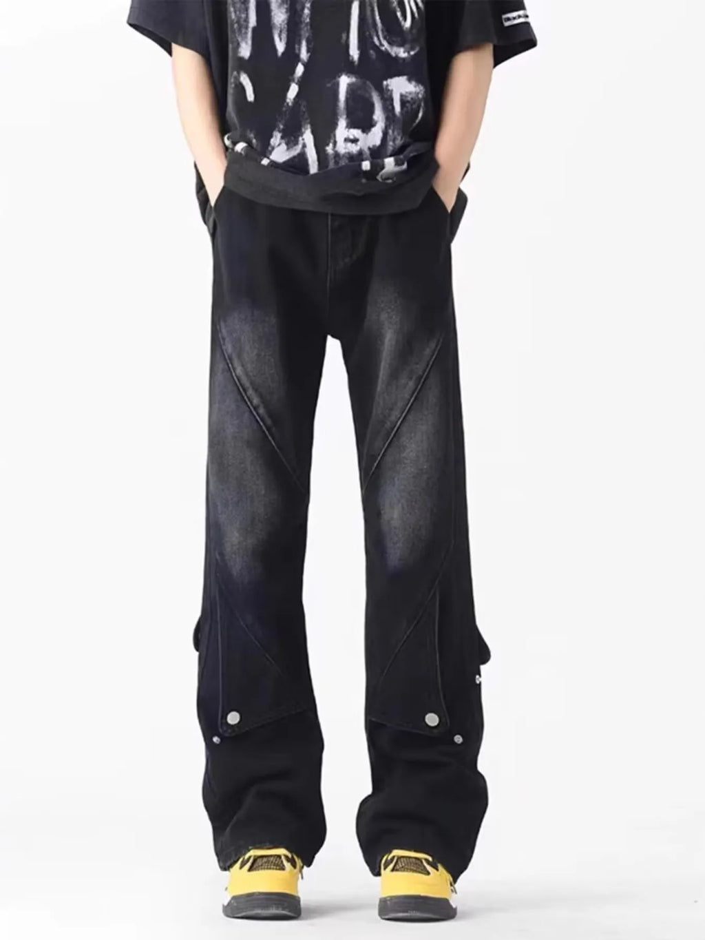 Men's Plus Size Vintage Wash Wide Leg Jeans