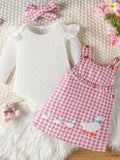 Children's Ruffled Trim Bodysuit and Dress Set with Headband