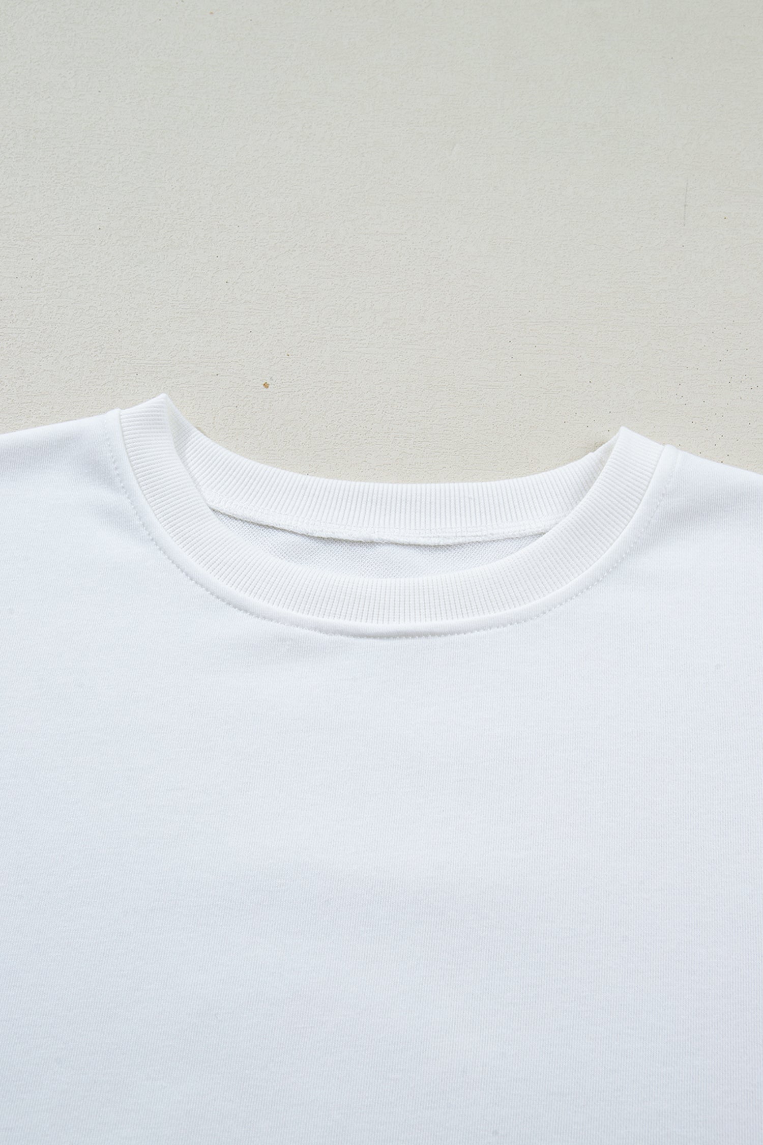 White Solid Color Dropped Shoulder Long Sleeve Top