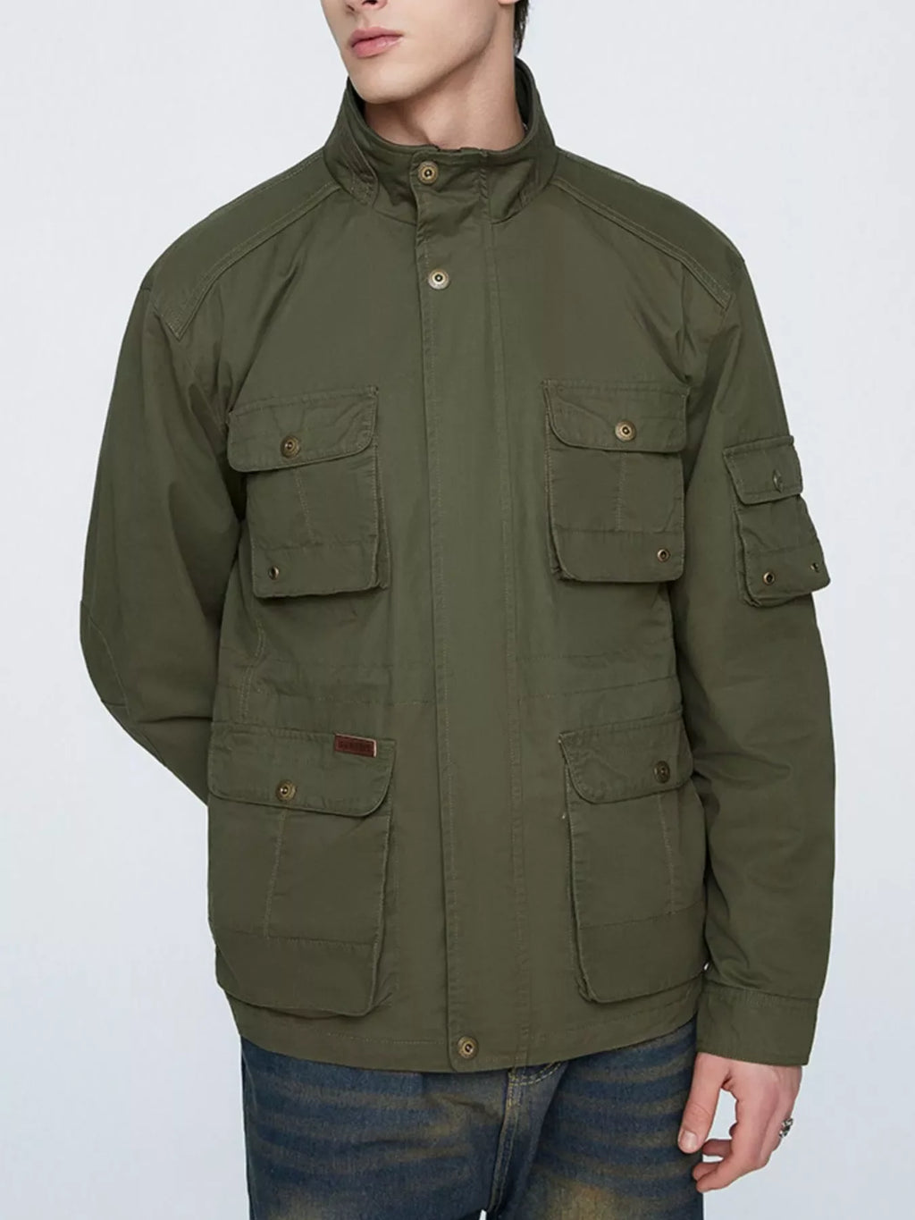 Men's Plus Size Multi-Pocket Zip Up Jacket
