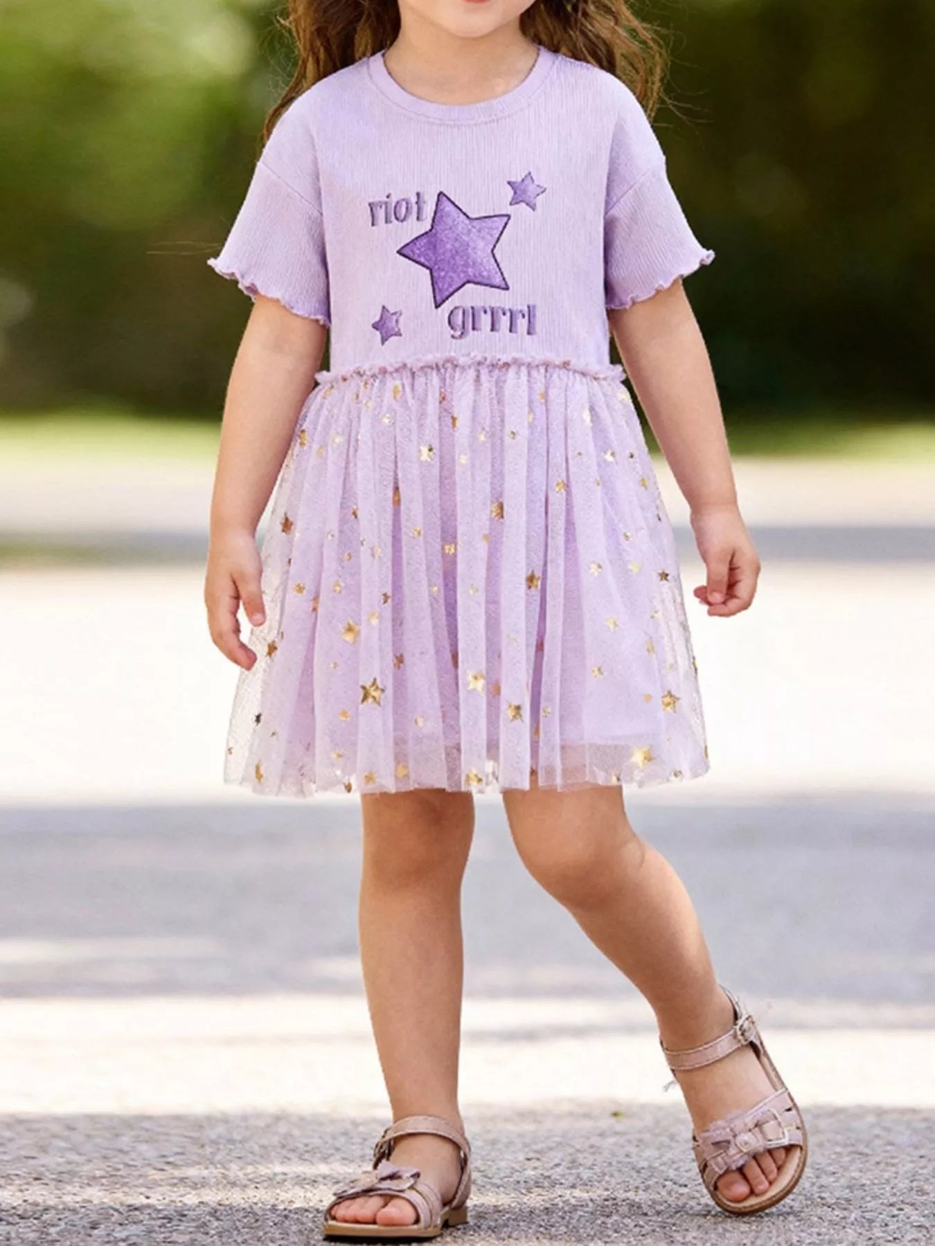 Children' s Star Round Neck Tulle Dress