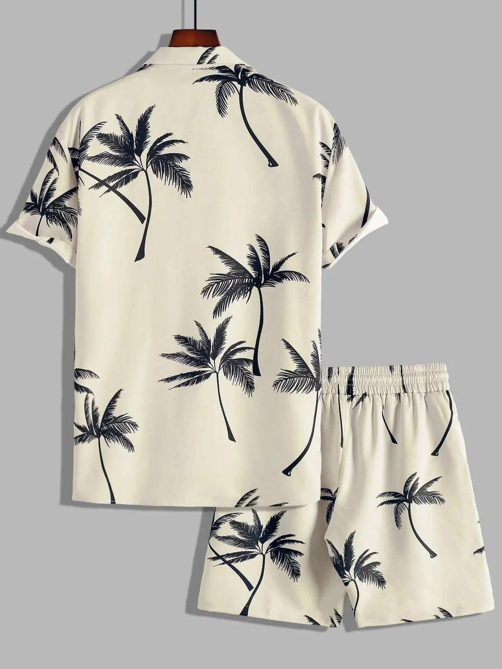 Men's Full Size Palm Print Button Up Shirt and Shorts Set Plus Size