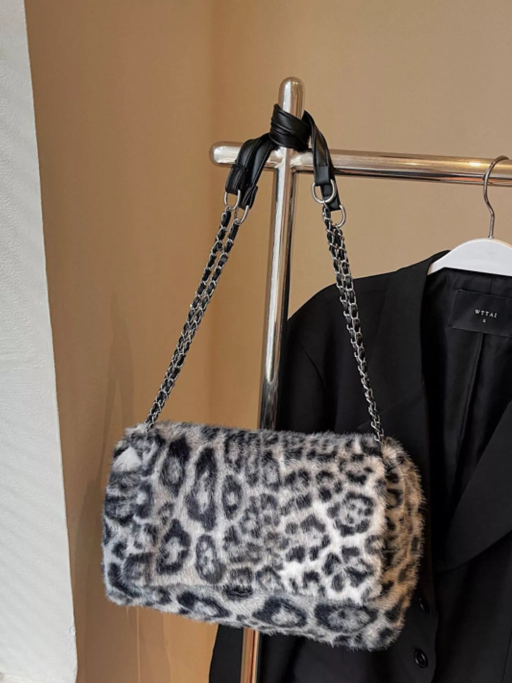 Leopard Plush Shoulder Bag