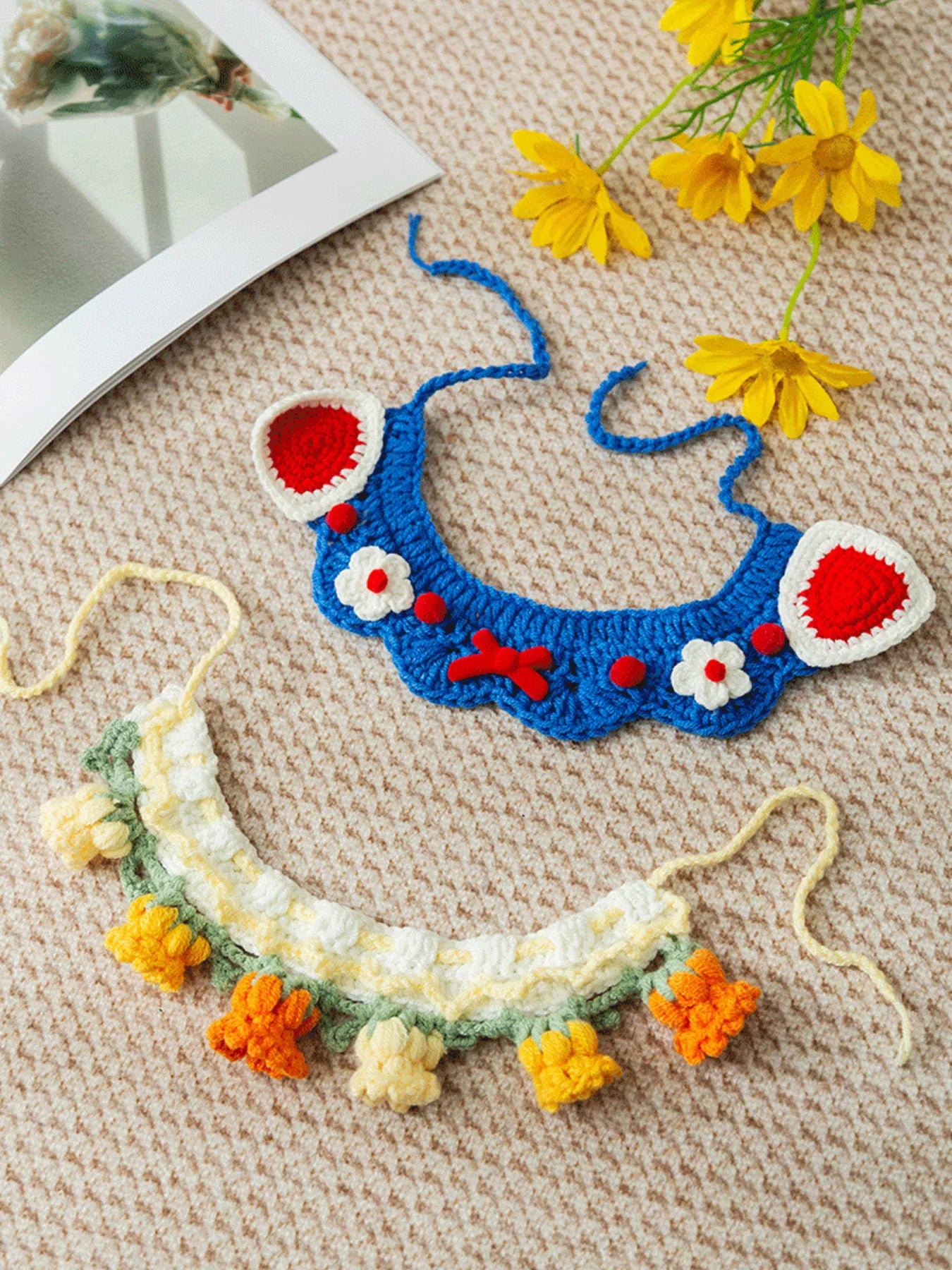Knitted Floral Pet Collar