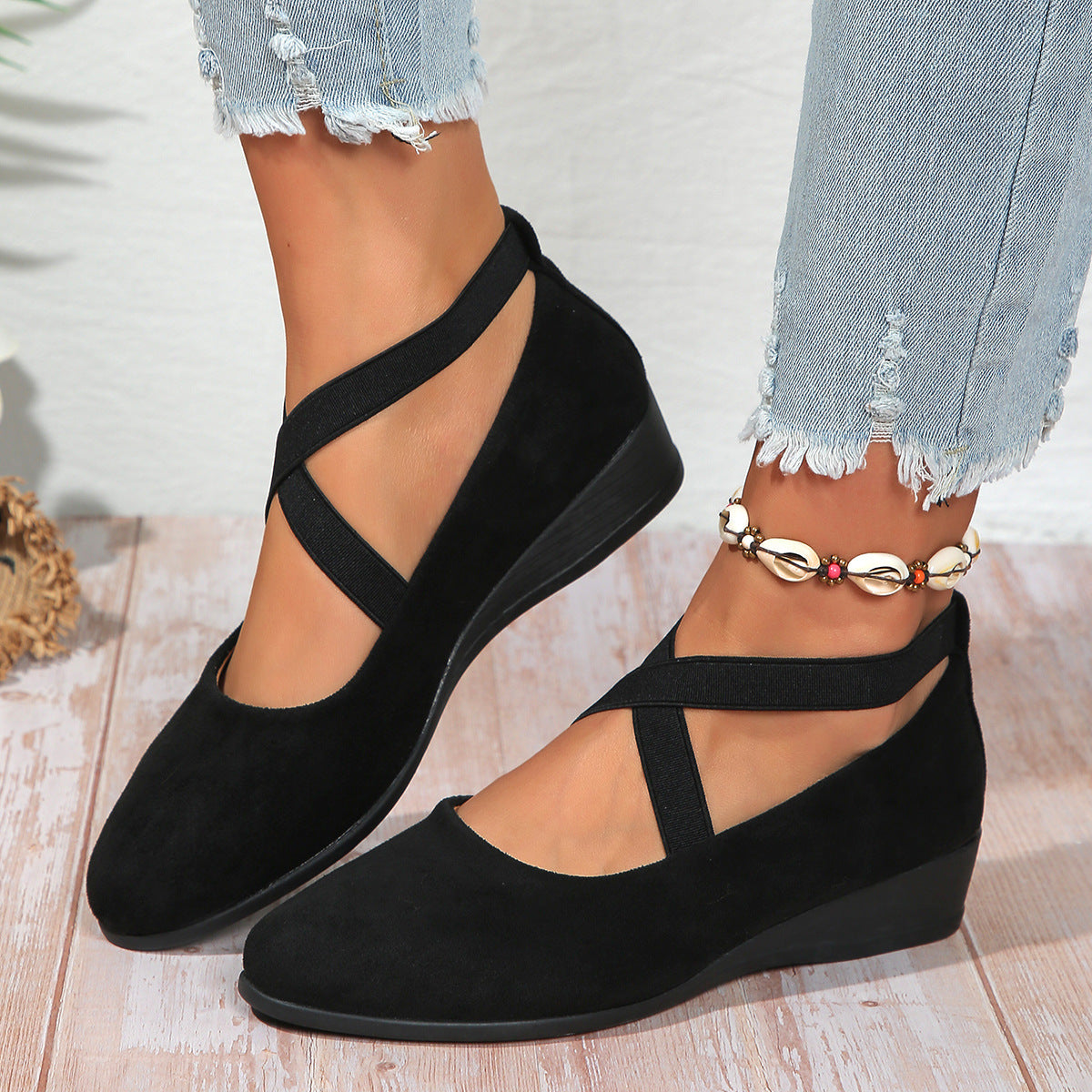 Elastic Band Platform Wedge Pumps – 6 Colors EU 35–43