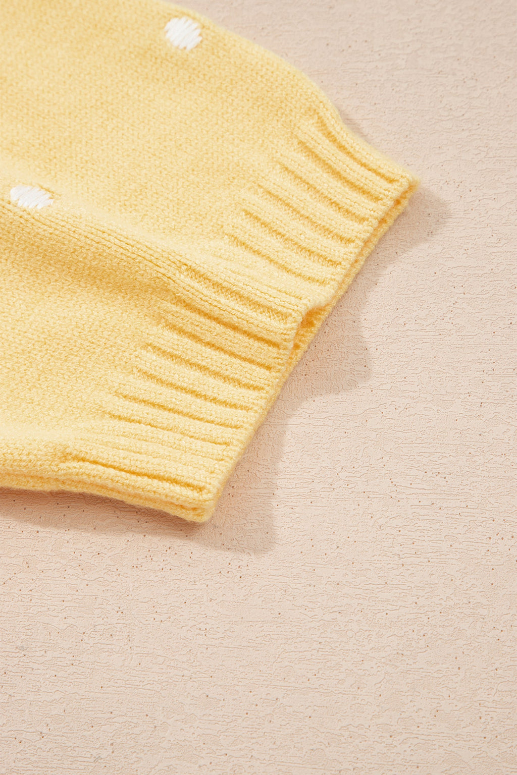 Yellow Cream Elegant Polka Dot Bubble Short Sleeve Sweater