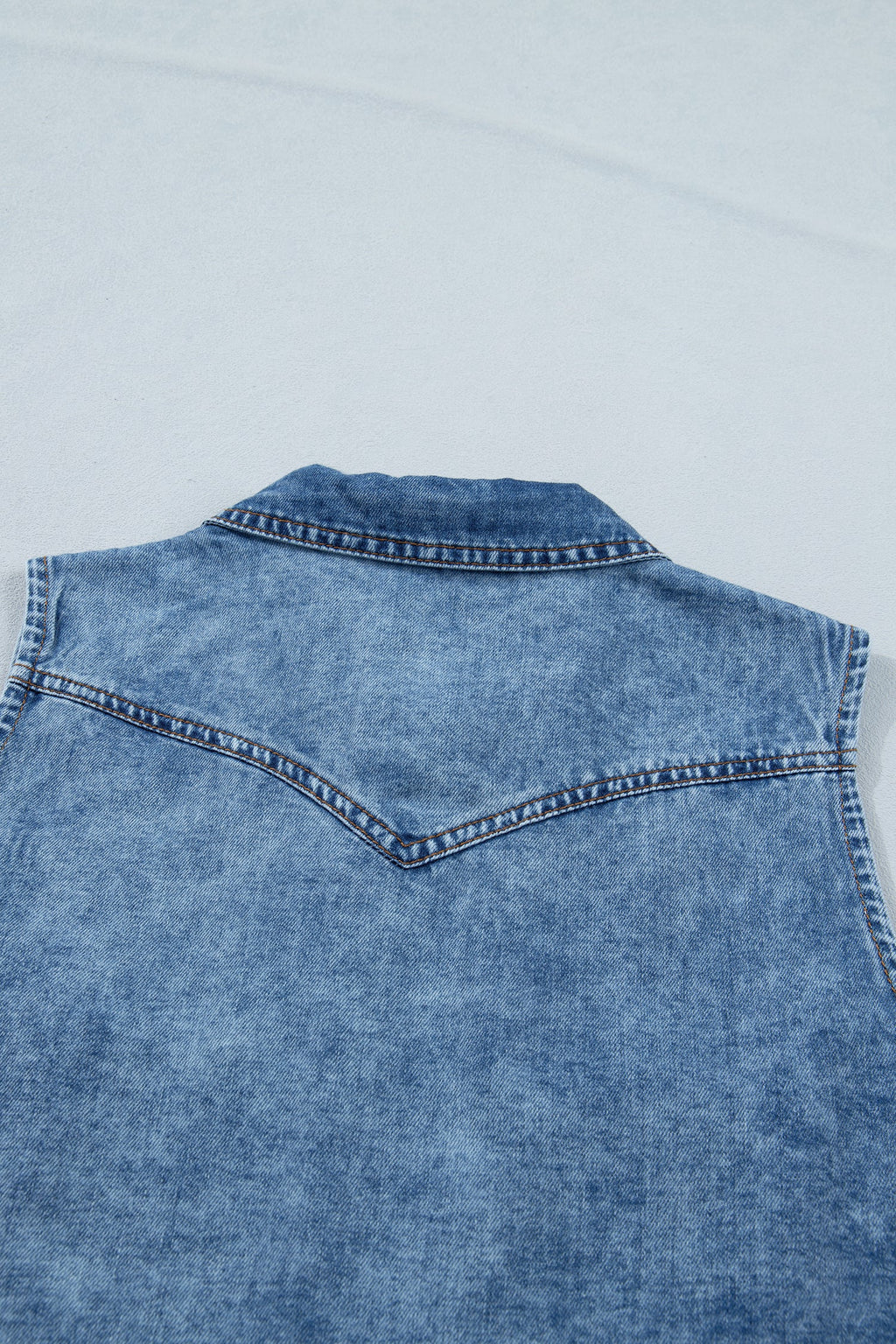 Dusk Blue Buttoned Front Collared Sleeveless Denim Vest