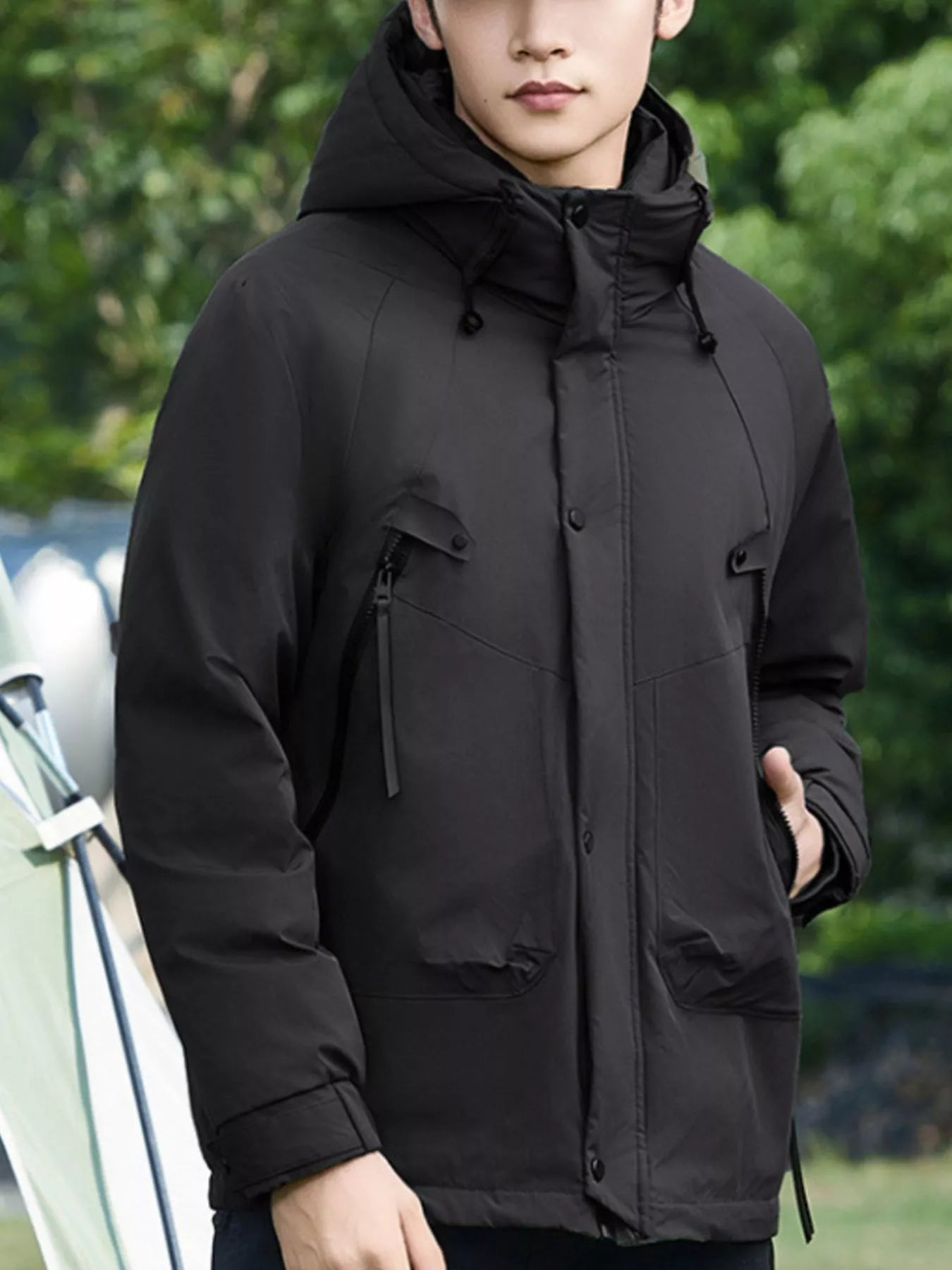 Men's Plus Size Hooded Snap Down Jacket