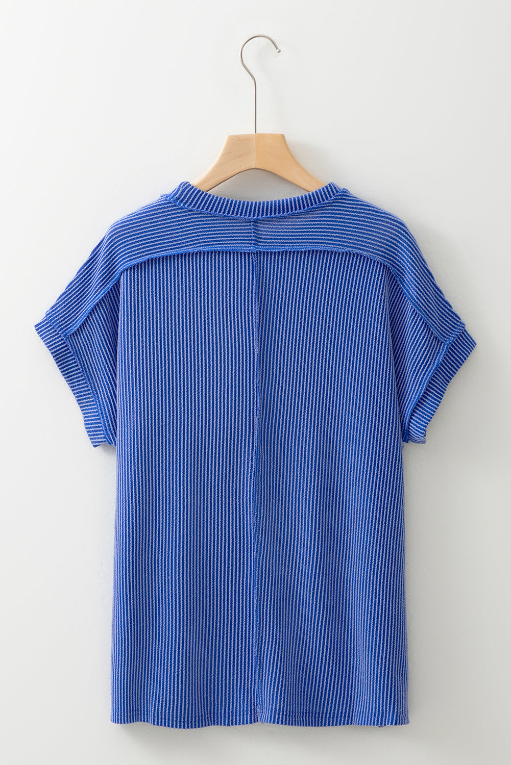 Medium Grey Crinkle Rib Knit Exposed Seam Round Neck T-shirt