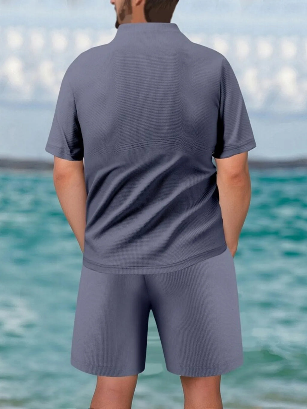 Men's Full Size Zip Front Short Sleeve Top and Shorts Set Plus Size