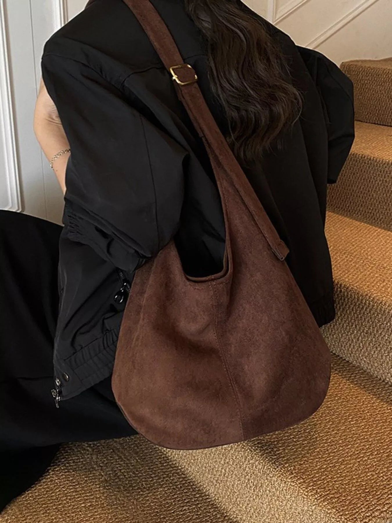 Suede Hobo Shoulder Bag