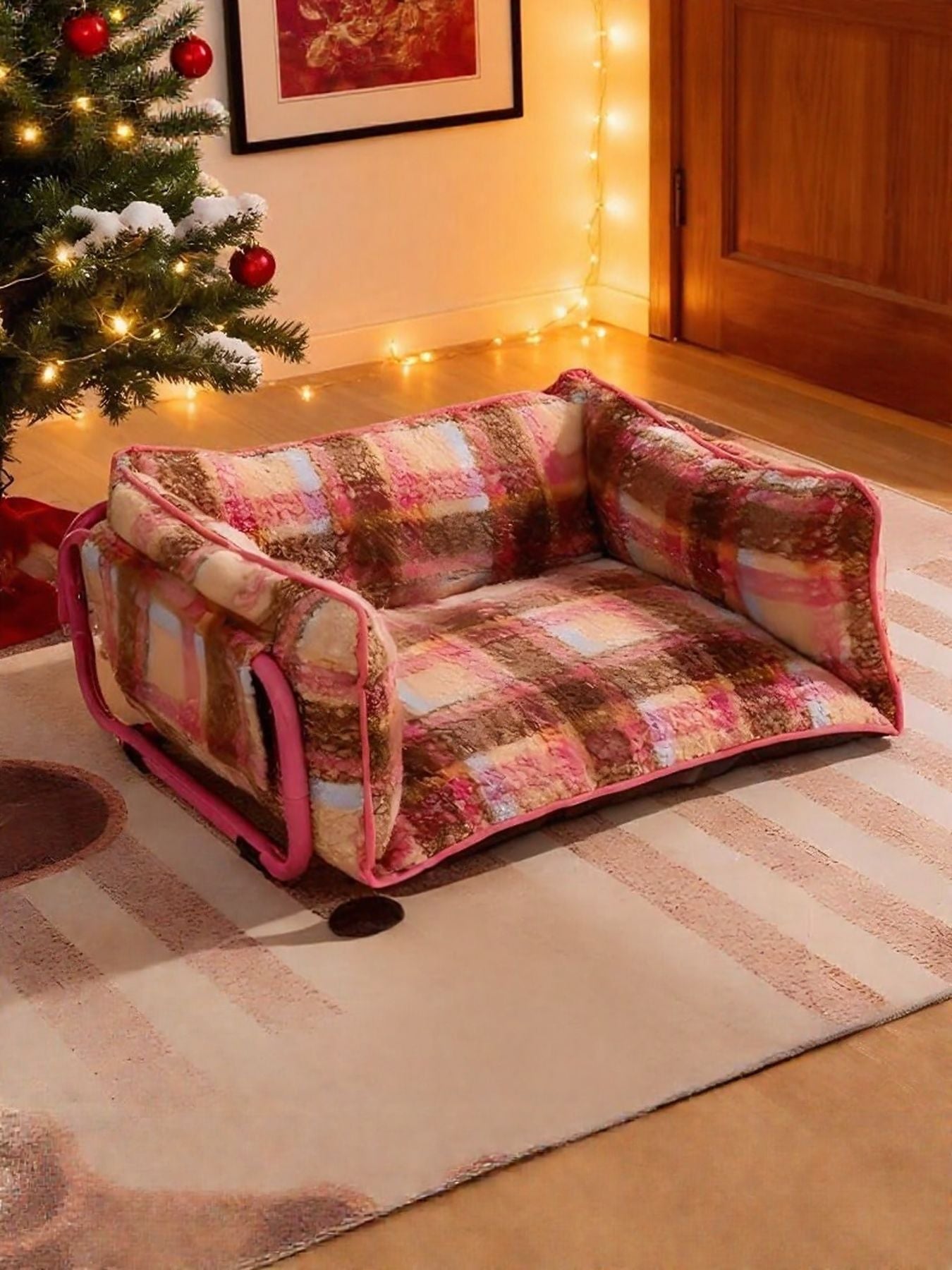 Plaid Pattern Plush Sofa Pet Bed