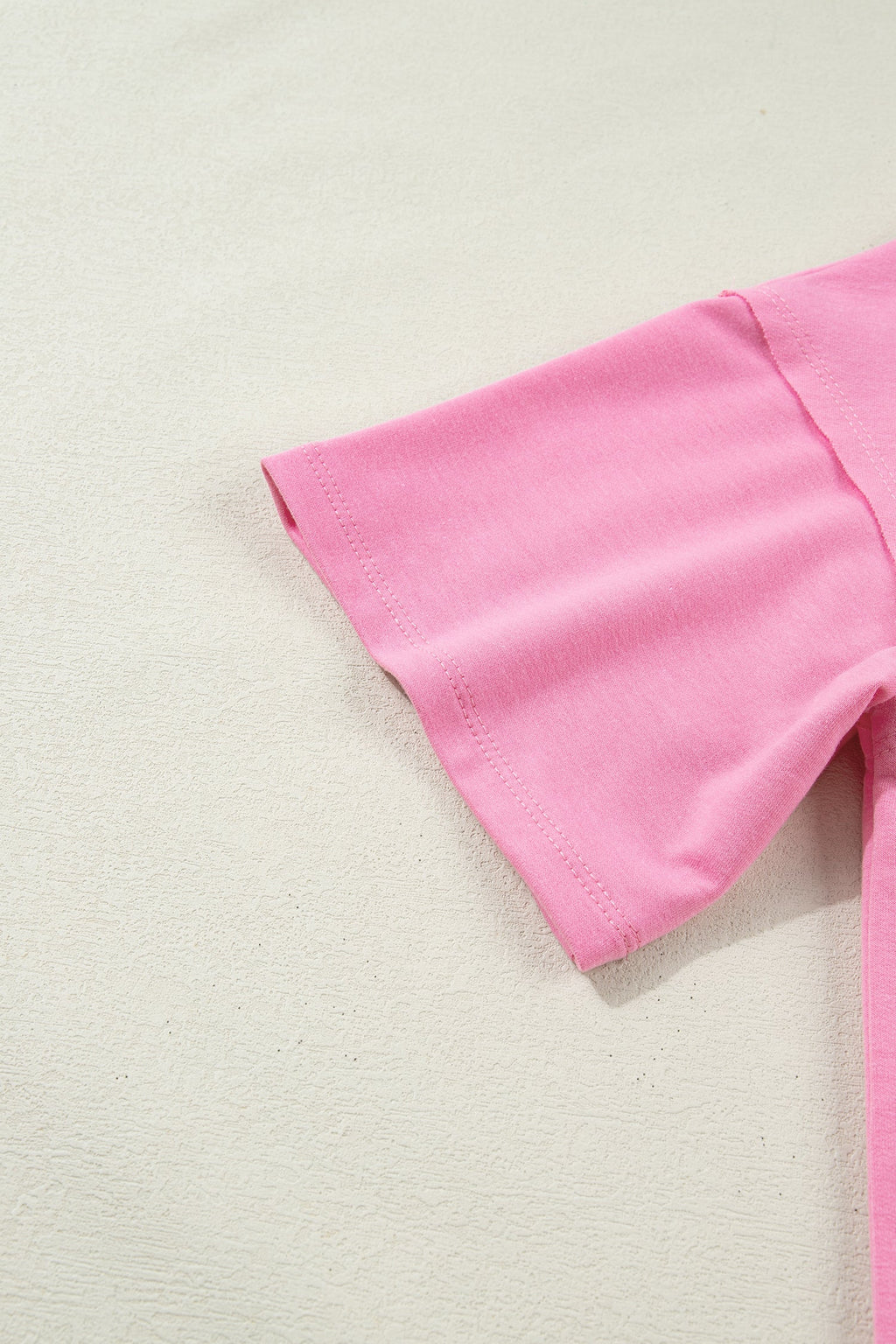 Bright Pink Floral Patched Raw Seam Big Flower Oversize Tee